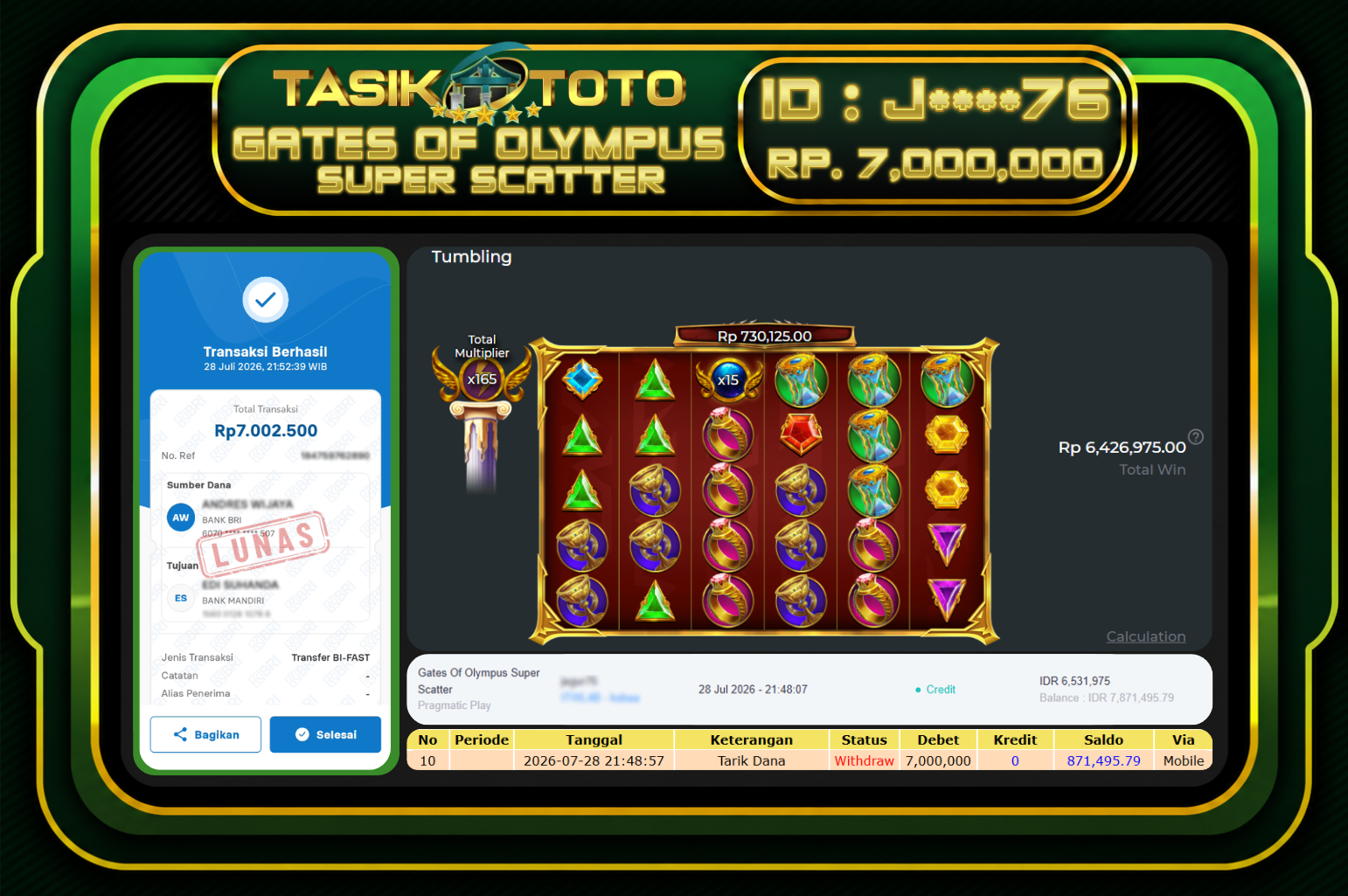 BUKTI JP TASIKTOTO – 28 JULI 2026